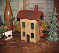Primitive Wood Americana Hand Crafted Country Folk Art Saltbox House Made in USA