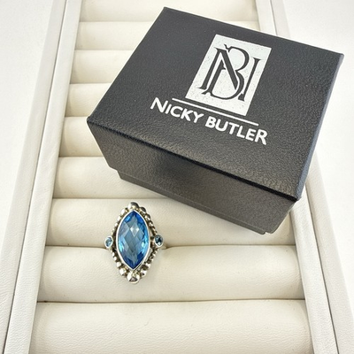#ad Nicky Butler Ring Blue Topaz Gemstone Sterling Silver 925 Marquis Size 8 HSN $89.00