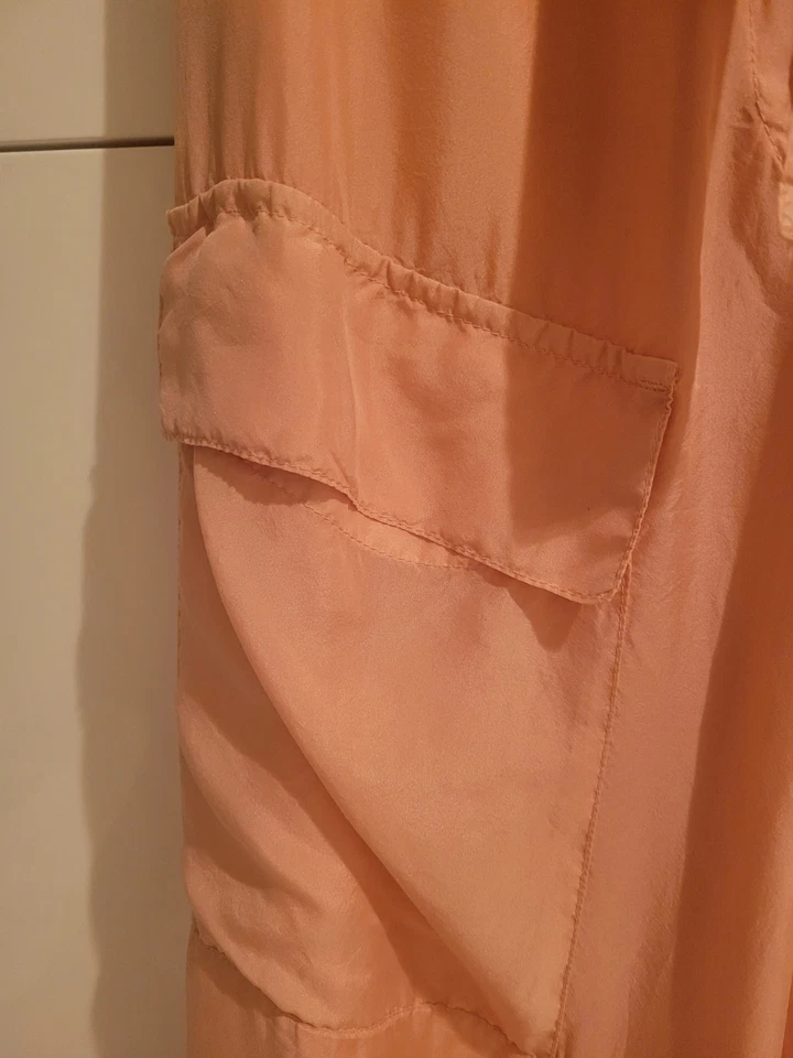 Pantalones cargo Dries Van Noten rosa pálido pierna ancha seda - Talla 42 Foto 2 de 4