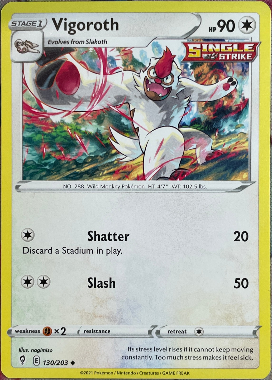Vigoroth - 130/203 - Evolving Skies Pokemon 2021
