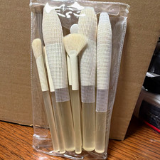 Beige Makeup Brush Set - Angled Flat Brushes for All Skin Types