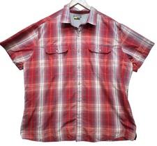 Eddie Bauer Mens Button Up Shirt Short Sleeve Size 2XL Red White Plaid Pockets