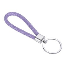 Braided Leather Keychain with Stainless Steel Key Ring, Light Purple