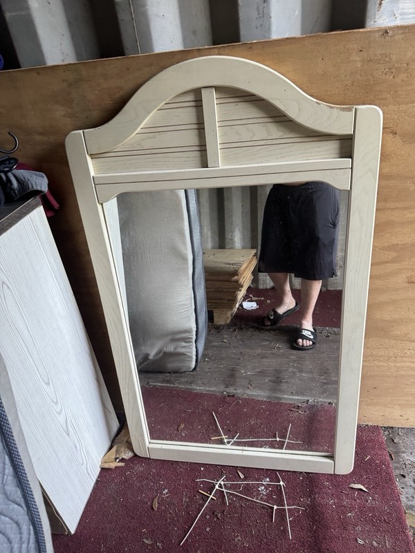 Beige Wood Framed Accent Wall Mirror Rectangle Vertical 37 x 20 in