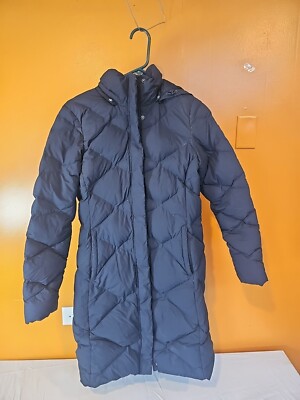 Women's THE NORTH FACE Navy BLUE Full Zip MISS METRO Down Long Parka SMALL 