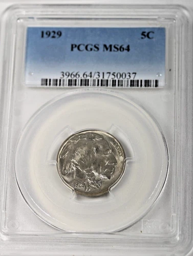 1929 Buffalo Nickel : PCGS MS64 Blazing White