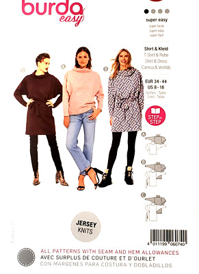 Burda 6073 Misses' Top, Dress Loose Roll Neck Collar Sewing Pattern ...