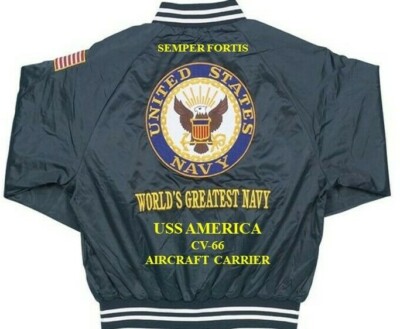 USS CONSTELLATION CV-64 CARRIER NAVY EMBROIDERED SATIN JACKET