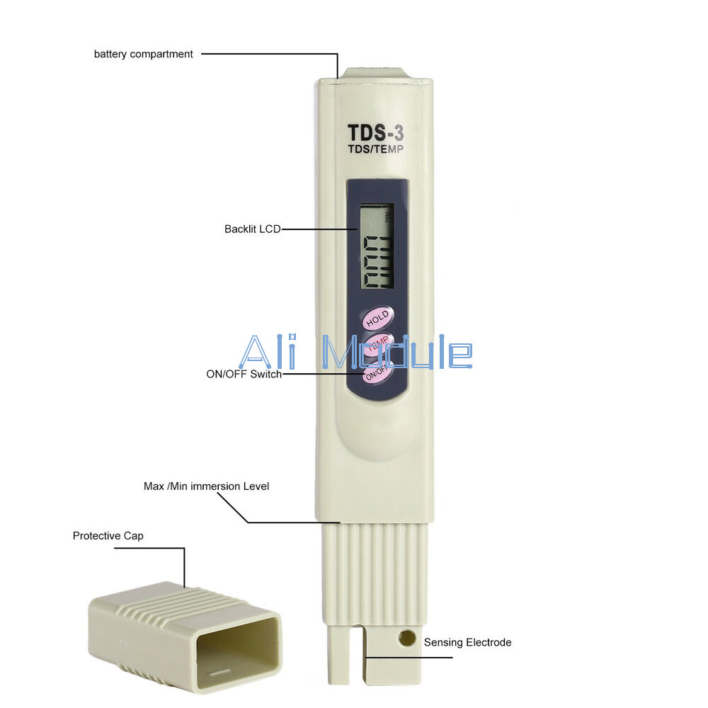 Probador digital de calidad del agua TDS-3 medidor de pureza TEMP PPM prueba filtro pluma varilla