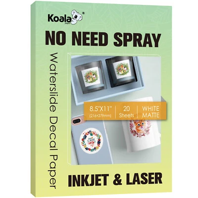 20 Sh KOALA Matte White Waterslide Decal Paper for INKJET & LASER, NO NEED SPRAY - Image 1 of 4