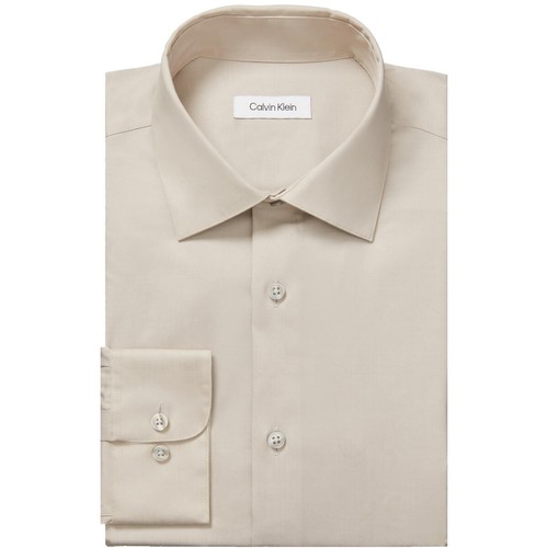 beige dress shirts for men Men's Single Pocket Logo Modern Fit Stretch Dress Shirt - Beige main image 0