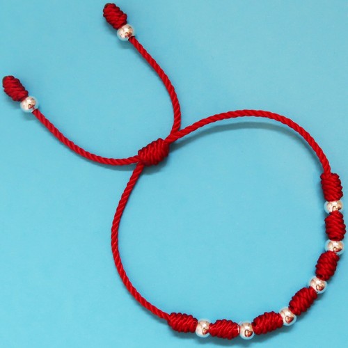 Pulsera roja de 7 nudos de la suerte de hilo cuentas plateadas hombre y mujer eBay
