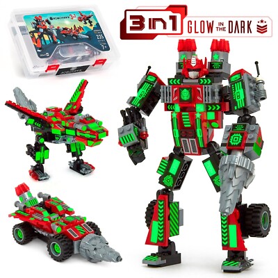 Robot Mech Building Blocks STEM Toy Glow in the Dark 3in1 Gift For Boys Kids