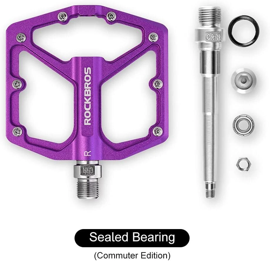Pedales de bicicleta ROCKBROS 9/16"" aleación de aluminio pedales de plataforma ancha plana 4 rodamientos Foto 2 de 4
