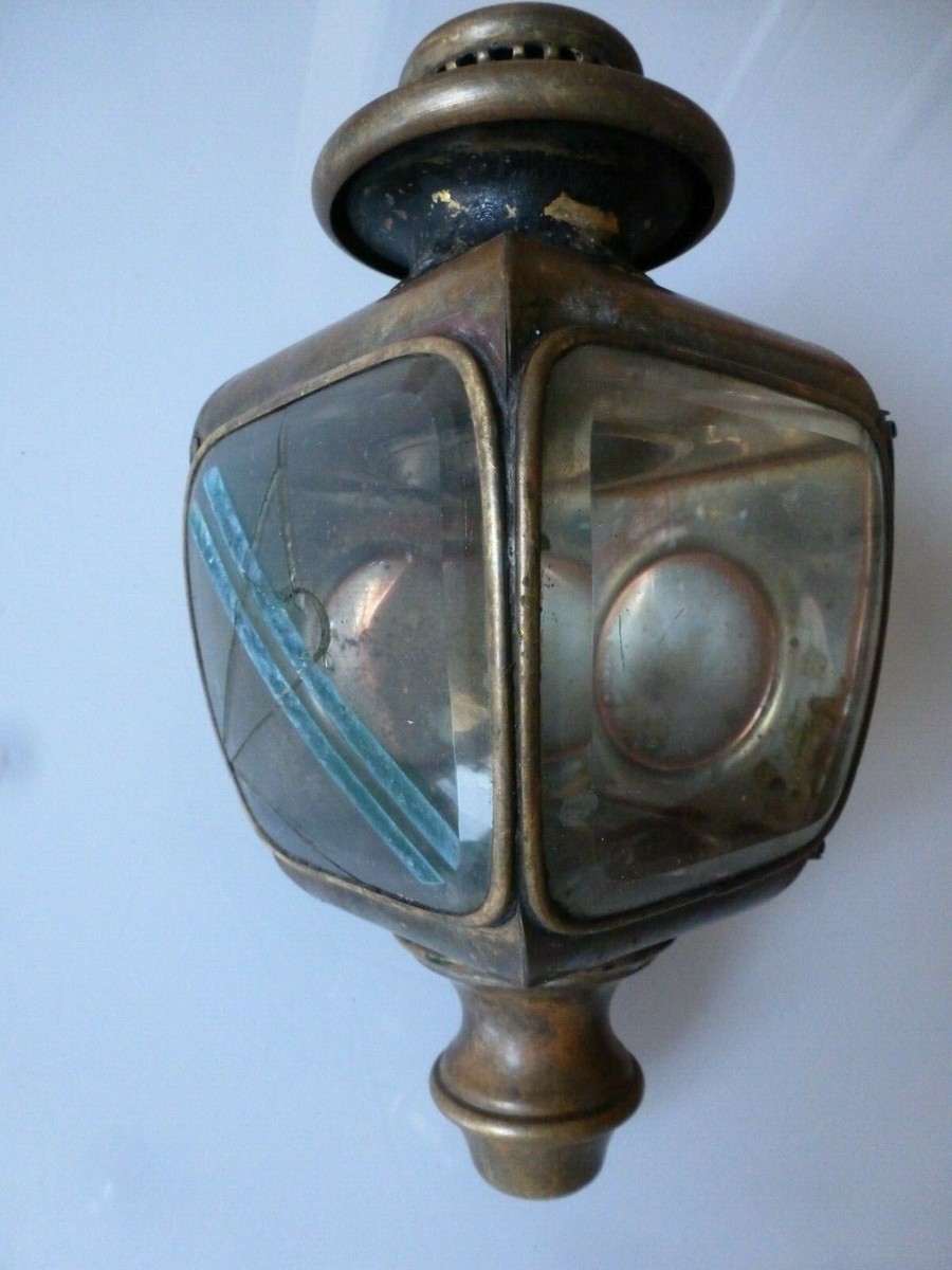 Paire De Lanternes De Calèche Anciennes - Laiton Et Verre Biseauté - Début 1900