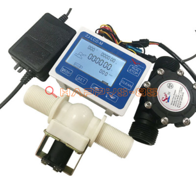 ZJ-LCD-M Flow Wasser Sensor Meter +Magnetventil+Digital LCD Anzeige Control G1 ''