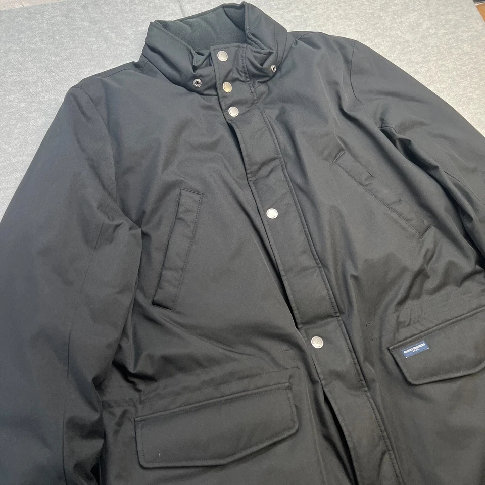 Brooks Brothers Jacket Mens 2XL Black Down Puffer Parka Trench Coat Tartan Lined - Image 2 of 4