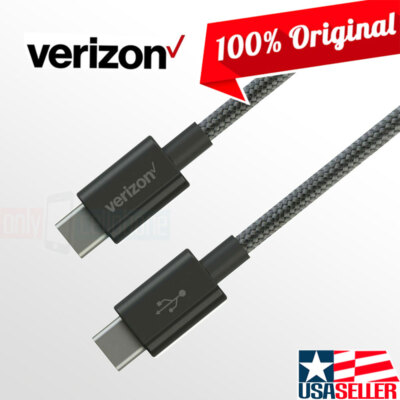OEM Original Verizon Black 4FT Braided USB Type-C to USB-C Charge Data Cable