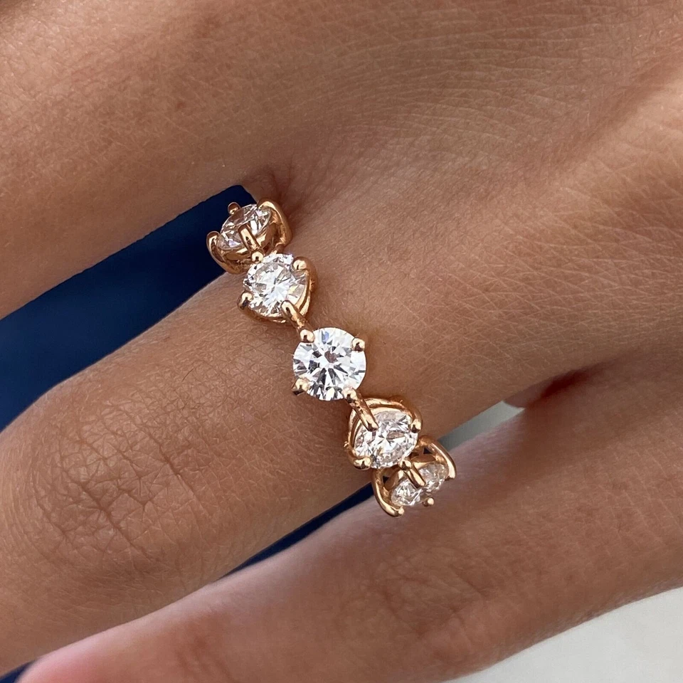 Кольцо из розового золота 18 карат с 5 выращенными в лаборатории бриллиантами/CVD круглой огранки 1,00 карата E-F/VS1-SI - Изображение 3 из 4