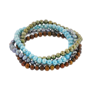 Set of 4 Multi Colored Freshwater Pearl Bracelets, 5mm