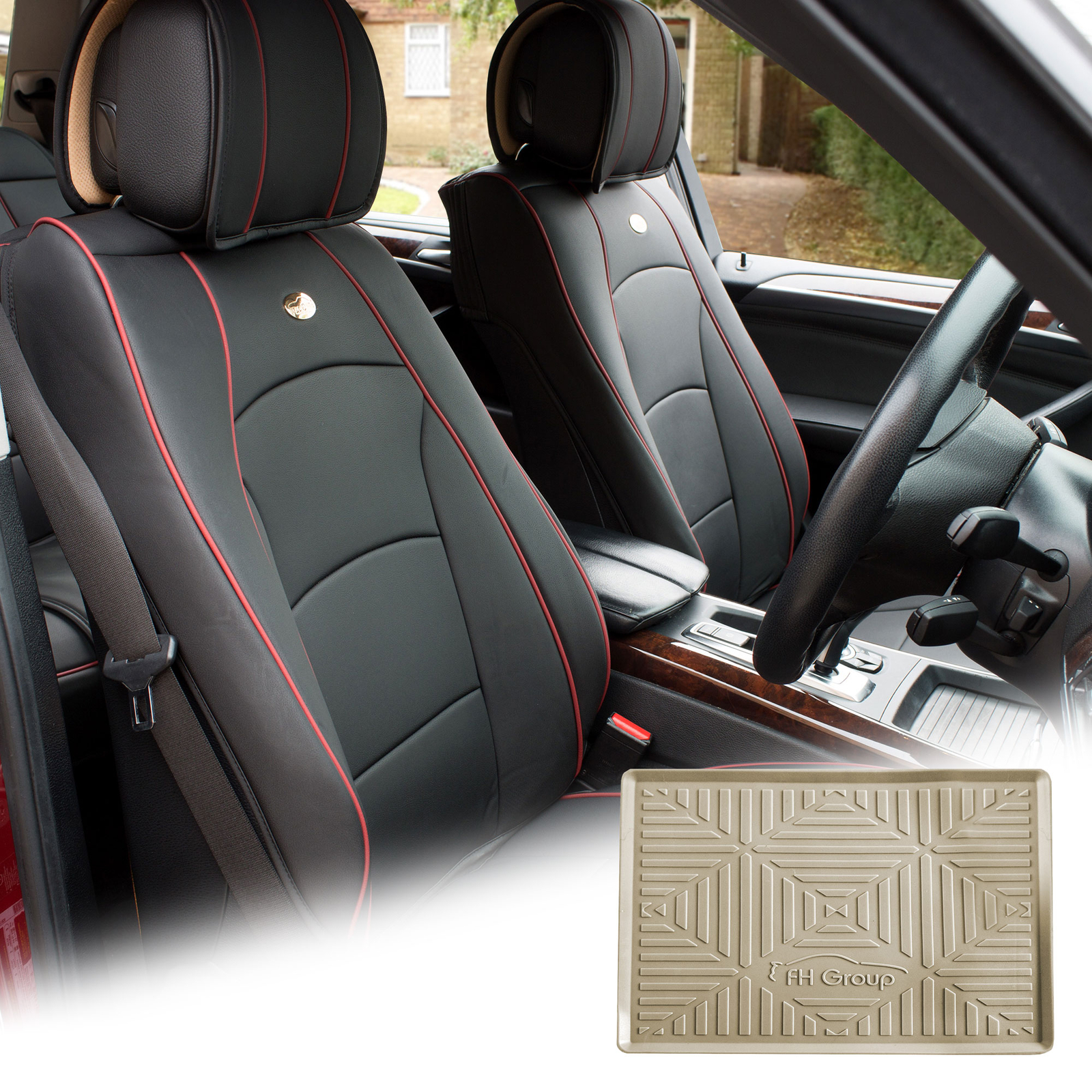 Car SUV Truck Leatherette Seat Covers Front Bucket Black w/ Dash Mat For Motors