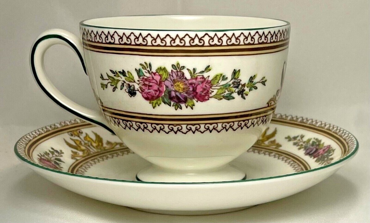 Tea Cup Saucer Minton Persian Rose Persian Rose (Newer) Footed Cup