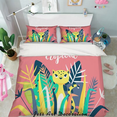 3D Leopard Plant Illustration Quilt Cover Set Bedding Sets Pillowcases Queen
