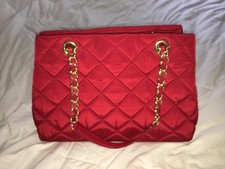 Talbots Red Nylon/leather Quilted Tote Bag Purse-near Mint