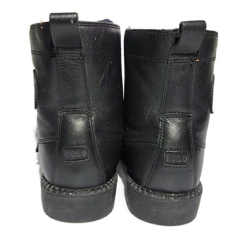 POLO Ralph Lauren Ranger HI II Combat Boots Boys Kids Size 3 Black Leather Shoes - Picture 4 of 9