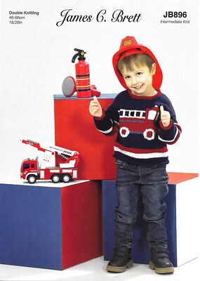 James Brett Kinder Double Knit Fire Truck Strickmuster Pullover JB896