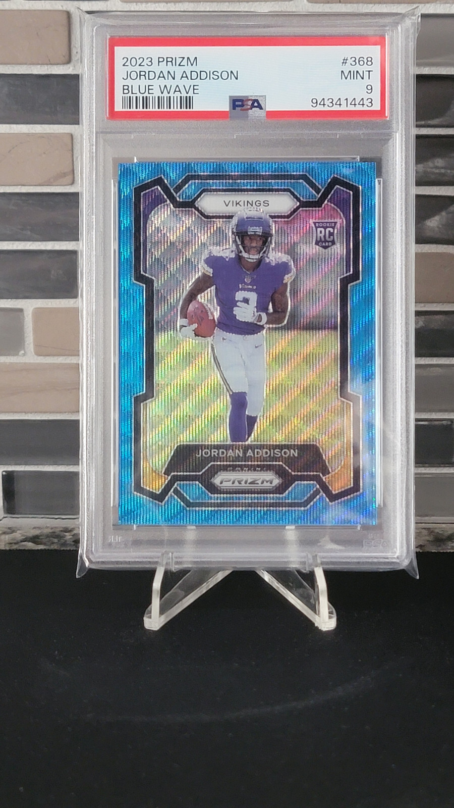 2023 Prizm #368 Jordan Addison Blue Wave /199 PSA 9 SP Rookie RC Vikings