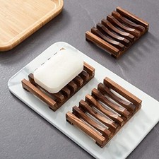 3 Pack Wooden Soap Dish Holder Tray for Bathroom Shower Waterfall Drainer