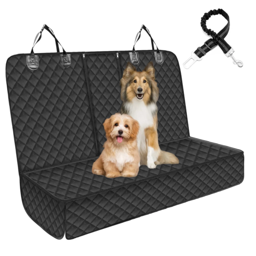Dog Waterproof Dog Car Seat Cover, Back Seat Protector with 2 Seat Belts, Black