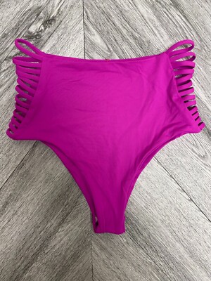 L Space Womens Pink Stretch Bitsy Cut  Swim Beach High Waisted Bikini Bottom S