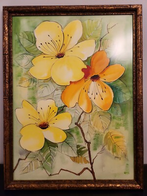 Goldberg Signed 1972 Watercolor Painting Vintage Artwork Floral Framed 31''x23''