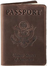 Leather Passport Cover Holder for Men  Women With Credit Card Slots Color Brown