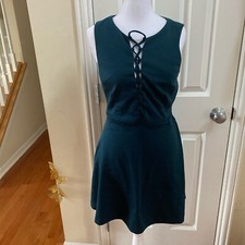 Forever 21 Women’s Short Green-Blue Criss Cross Front Zipper Dress Size Small
