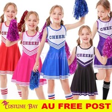Kids Girls Cheerleader Costume Dress Uniform PomPom Book Week Sports Carnival AU