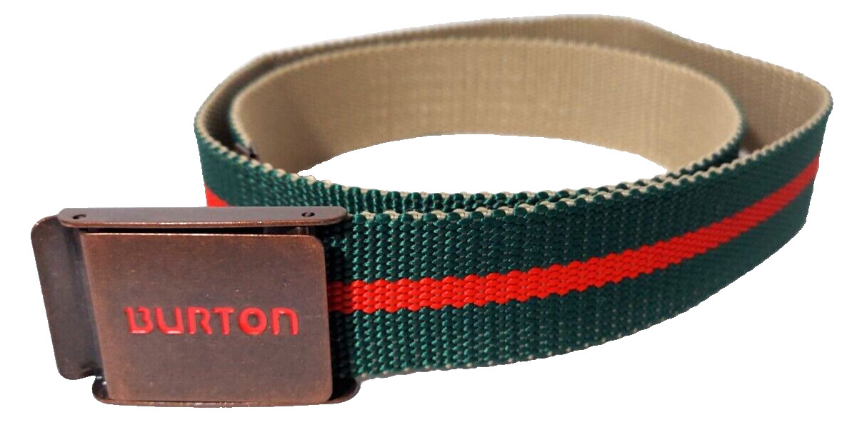 RARE Burton Ski Snow Board Canvas Web Belt & Buckle Mens 34 Green Red Stripe