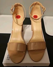 nine west "Abrah" Block Heel Faux Patent Leather Natural 