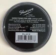 Shucare BLACK Shoe Polish Cream  Restore Colour to Leather SHOES / BOOTS / BAGS