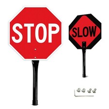 Stop Slow Sign with Metal Handle 13x13 inches Double Sided Slow/Stop sign Tra...