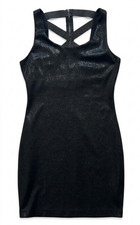 Twenty-One Black Shimmer Mini Dress M Cocktail Strappy Criss Cross Back Zip