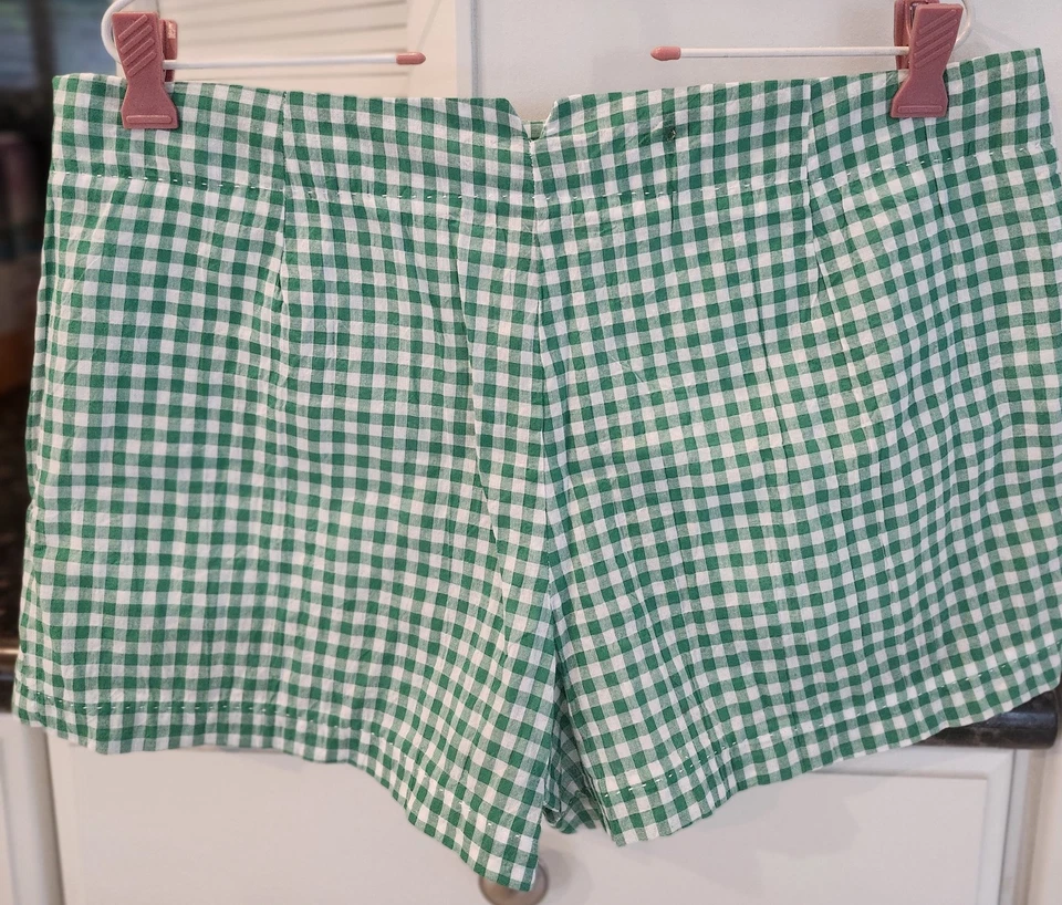 Pantalones cortos para mujer Max Studio nuevos con etiquetas verde y blanco guinga sin bandas cremallera lateral talla 10 Foto 4 de 4