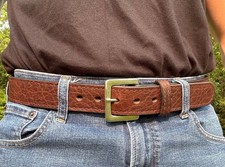 Amish Made Bison Brown Full Grain Leather Belt Heavy Duty 1.25" 1.5" Made In USA
