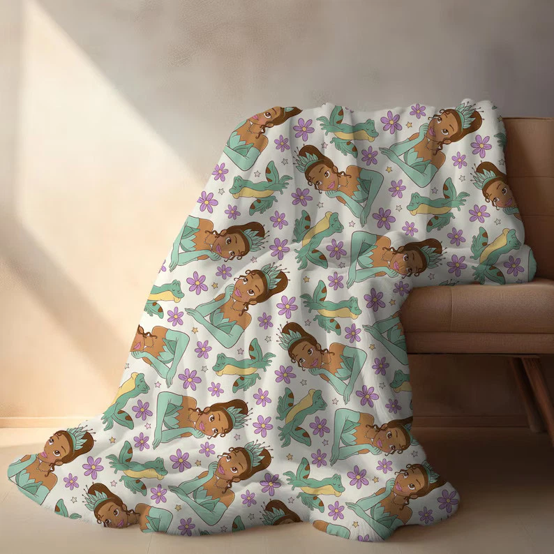 Personalized Princess &  The Frog Blanket, Disney Custom Name Fleece Blanket