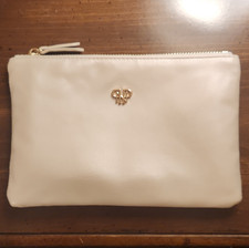 Beige Zip Makeup Bag Cosmetic Pouch with Gold...