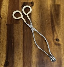 Ekco 10" Stainless Steel Scissor Style Tongs Beige Rubber Handle Made in USA