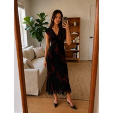 Vintage Jones New York Floral Maxi Dress Size 6 Black Red Y2K Witchy Whimsigoth
