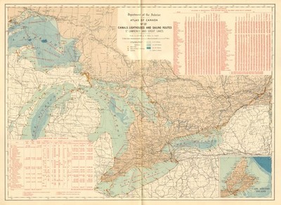 GREAT LAKES & ST LAWRENCE. Kanäle, Leuchttürme & Segelrouten. Karte weiß 1906